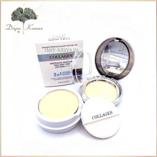 Осветляющая пудра со сменным блоком Enough Collagen Whitening Moisture Two Way Cake SPF30 PA+++